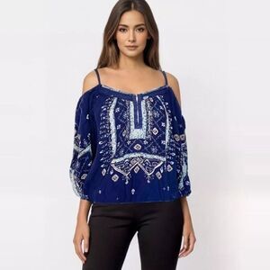 Ecote Blouse Sz XS Cold Shoulder Hipster Bohemian Western Coastal Cow Girl Rodeo